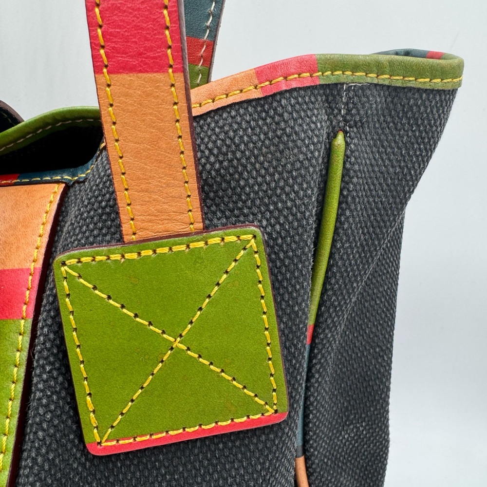 Dooney & Bourke grayblue Canvas Tote w/Leather multicolor leather Straps & trim - Picture 3 of 11